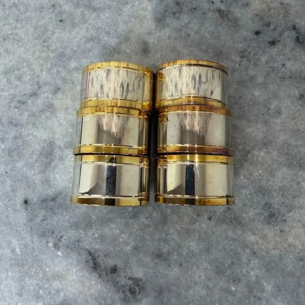 Set of 6 Vintage Brass & Silver Plated Metal Napkin Rings, MCM,Hollywood Regency